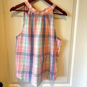 J.Crew Sleeveless Plaid Bow Back Top Size M – Cotton Blend Pastel Madras Check